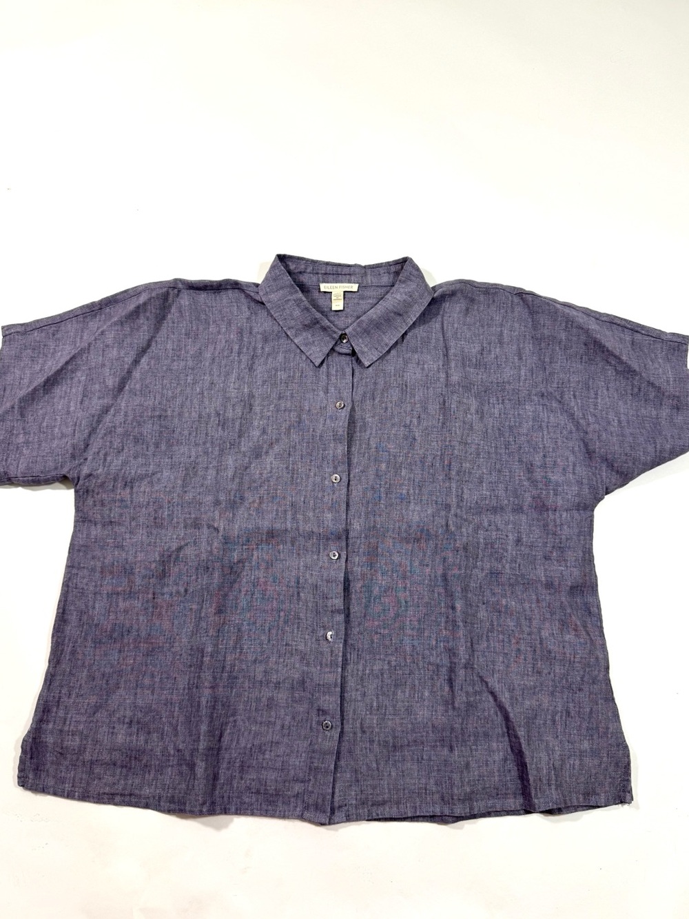 Eileen Fisher Washed Organic Linen Delave Short Sleeve Shirt